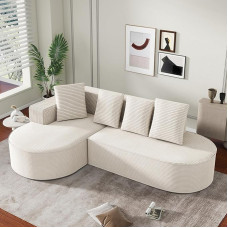 A ALFRESCOOL Modular Combination Sofa (L Deck Chairs), Modern Cloud Combination Sofa (Low Seats), Modular Sofa Bed, Sponge Compression Sofa (No Assembly), 265 x 67 cm, Beige