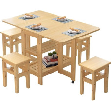 Pveanns Klappbares Esstisch-Set, ausziehbares Esstisch-Set, ausziehbarer Küchentisch aus Massivholz, mit Schublade und Rollen für Küche, Esszimmer, Wohnzimmer und Familienfeiern