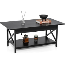 GOPLUS Coffee Table with Shelf, Coffee Table with Metal Frame, Side Table, Sofa Table, Industrial Design for Living Room & Office, 110 x 60 x 48 cm (Black)