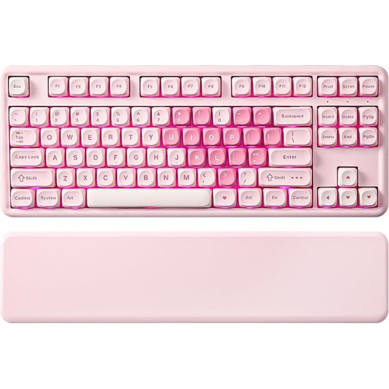 YUNZII B87 Wireless Mechanical Keyboard, QMK/VIA Software Custom Gaming Keyboard, Gasket RGB with MOA Keycaps, Wrist Rest, BT5.0/2.4G/USB-C NKRO for Win/Mac (Pink, Cocoa Cream v2 Linear)