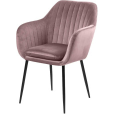 Selsey Emilia Velvet Dining Chair Upholstered Chair Armrest Black Metal Legs Velour Cover in Pink