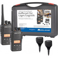 Midland G18 Pro kahesuunaline raadioside, 99 PMR446 kanalit, sõjaväestandardi Walkie Talkie, IP67 sertifitseeritud, Li-ion aku, laualaadija, vööklamber, must