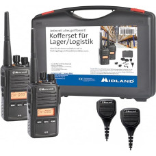 Midland G18 Pro kahesuunaline raadioside, 99 PMR446 kanalit, sõjaväestandardi Walkie Talkie, IP67 sertifitseeritud, Li-ion aku, laualaadija, vööklamber, must