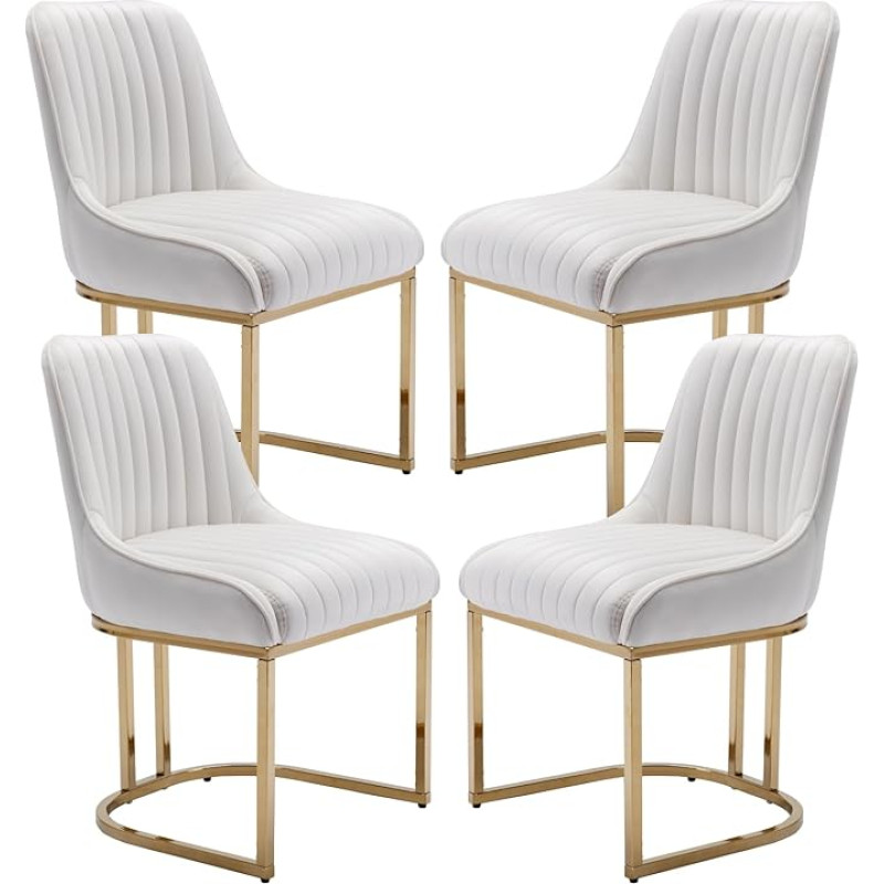 chairus Dining Room Chairs, Set of 4, Velvet, Kitchen Chairs for Dining Room, Modern Upholstered Chairs with Metal Legs, Dining Chairs for Kitchen, Living Room, White