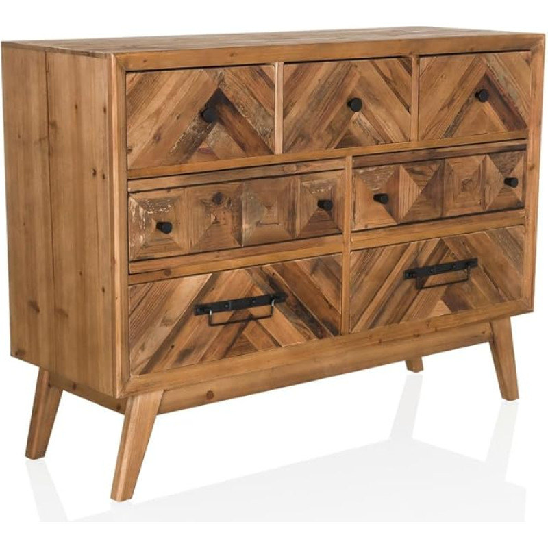 hjh LIVING SANTJAGO Wood Sideboard with Herringbone Look XL Chest of Drawers with 7 Drawers for Living Room Bedroom Hallway Storage Cabinet 97 x 33.5 x 72.5 cm