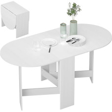 HOMCOM Folding Dining Table, Space-Saving Folding Table with 2 Oval Compartments for 6 People, Folding Kitchen Table, Ideal for Living Room, Home, Office, 163 x 80 x 75 cm, White