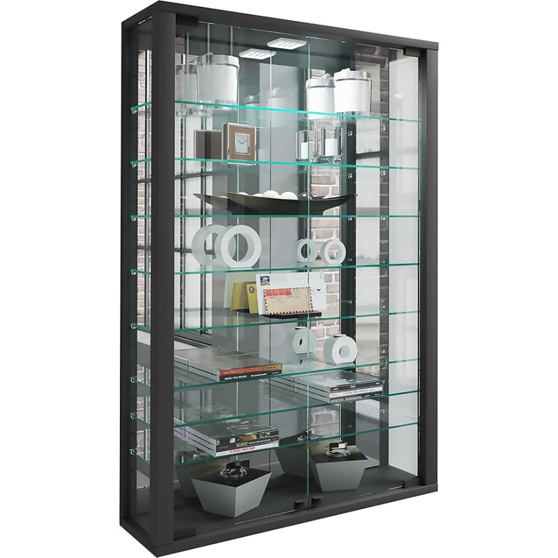 VCM Hanging Glass Display Cabinet with Tempered Safety Glass Dimensions Approx. H 91 x W 59 x D 18 cm Modern and Space-Saving Glass Display Cabinet Vitrosa Mini Mirror Black