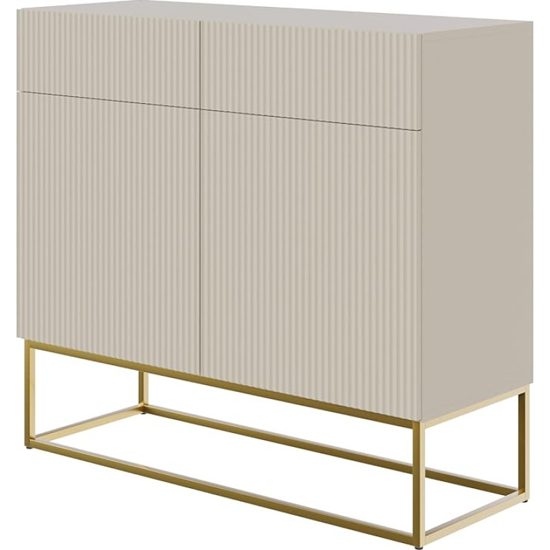 Selsey Veldio Chest of Drawers Storage Cabinet 100 cm with 2 Drawers and 2 Doors Grey Beige Golden Legs