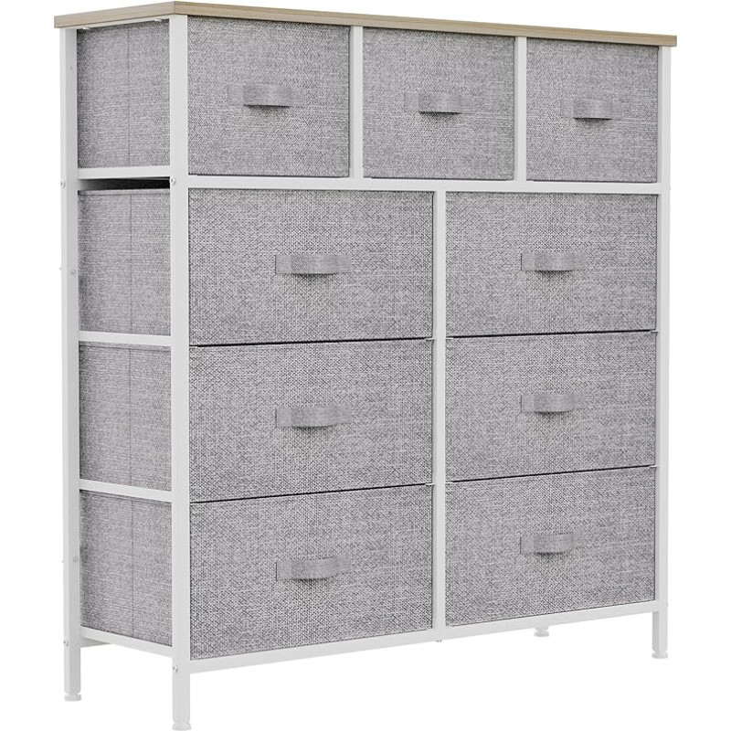 YITAHOME Chest of Drawers with 9 Drawers, Cupboard, Fabric Drawers with Handles, Chest of Drawers with Sturdy Steel Frame, Durable, Light Grey