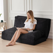 MAXYOYO Foldable Bean Bag Corduroy Bean Bag with Foam Padding, Extra Thick 4 Layers Mattress / Floor Sofa for Adults, Removable and Machine Washable Cover, Black, 75 x 240 cm