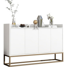 BestAlice Mobile Sideboard, Kitchen Cabinet, Modern Storage Cabinet, Living Room Sideboard, 120 x 30 x 80 cm, with Metal Frame, Golden Legs and Shelves, for Living Room, Entrance (White)