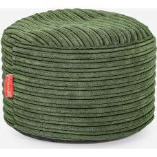 Lounge Pug Small Round Footstool, Pouf, Bean Bag Stool, Small, Cord Pine Forest Green