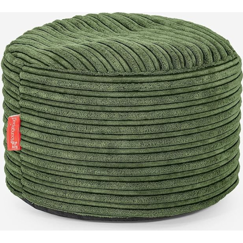 Lounge Pug Small Round Footstool, Pouf, Bean Bag Stool, Small, Cord Pine Forest Green