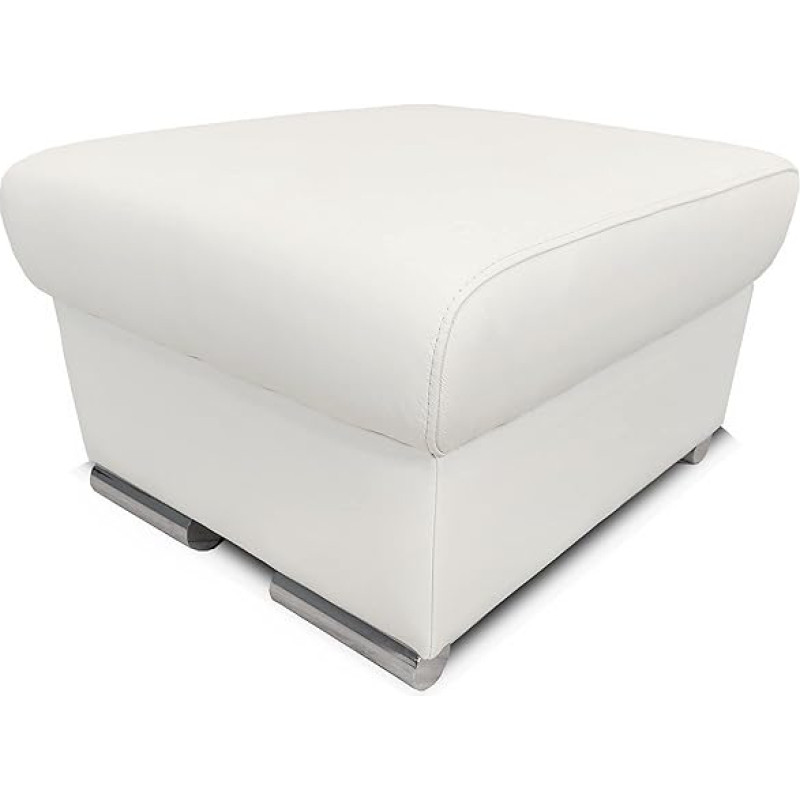 Quattro Meble White Real Leather Stool with Storage Space with Chrome Feet Cowhide Seat Cube 60 x 55 cm Pure White Real Leather Puff
