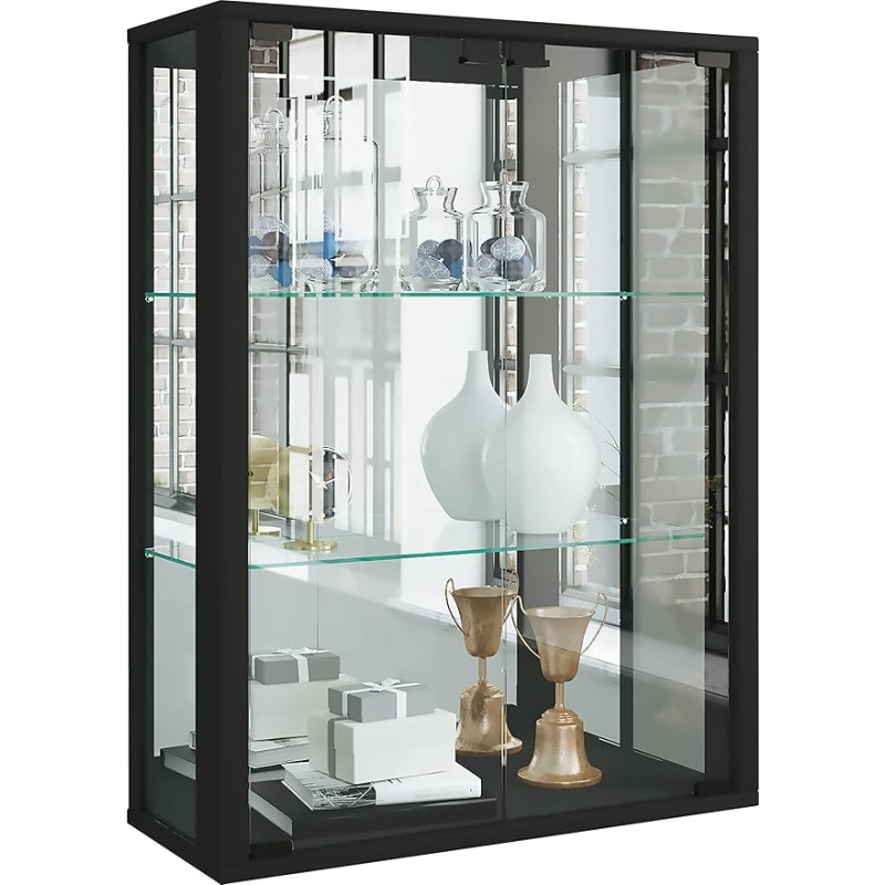 VCM Udina Mirror Hanging Glass Display Cabinet with Tempered Safety Glass Dimensions Approx. H 80 x W 60 x D 25 cm Modern and Space-Saving Glass Display Cabinet