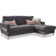 MIUFORM Corner Sofa Friendly Lars Living Room Guest Room Wooden Feet (Grey, Right Orientation)