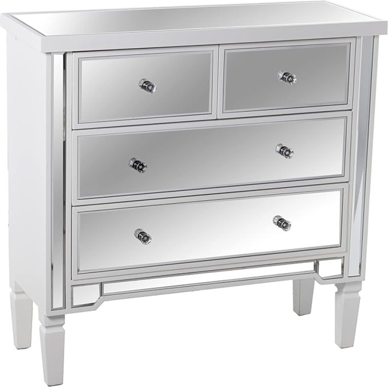 DRW Chest of Drawers with 4 Drawers White Wood and Mirror 85 x 33 x 84 cm Estandar