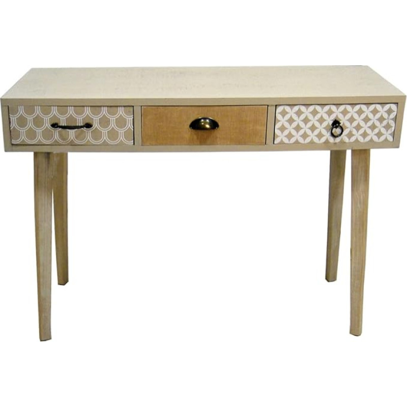 DRW Entrance Table with 3 Drawers, Natural Wood, 110 x 35 x 79 cm, Colourful, Standard