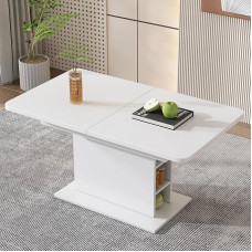 soges Extendable Dining Table Dining Room Table Kitchen Table with Storage Compartment Rectangular Kitchen Island for Living Room and Dining Room White