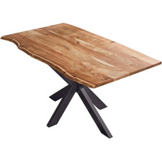 SAM Benni Dining Table 160 x 85 cm, Solid Acacia Wood + Natural-Coloured, Real Wane, Wane Table with Spider Metal Frame, Black, Dining Room Table with Table Top 26 mm