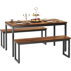 soges Soho 3-Piece Dining Table Set with 2 Benches Kitchen Table Set Breakfast Table Industrial Style Wood Kitchen Table and Chairs with Metal Frame CZJYB-yzld01
