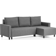 Traumnacht Avallon Corner Sofa Bed in L-Shaped with Sleep Function and Storage Space in Ottoman, Produced according to German Quality Standard, Grey, 136 x 224 x 80 cm