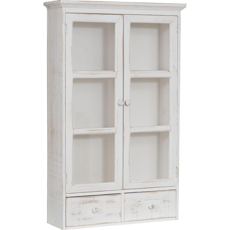 Biscottini Wooden Display Cabinet 42 x 19 x 76 cm - Small Display Cabinet with Antique White Finish - Glass Display Case in Shabby Chic Style