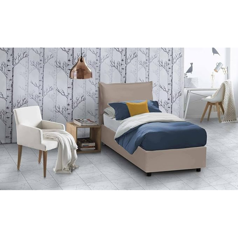 Talamo Italia - Erika Single Bed - Faux Leather - 100% Made in Italy - Front Opening - Fits Mattress 90 x 190 cm - Taupe
