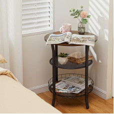 X-cosrack Round End Table, Industrial Retro Side Table with Storage Space Coffee Table for Living Room Bedroom Kitchen Office Sturdy Wood Metal Frame Rustic Brown