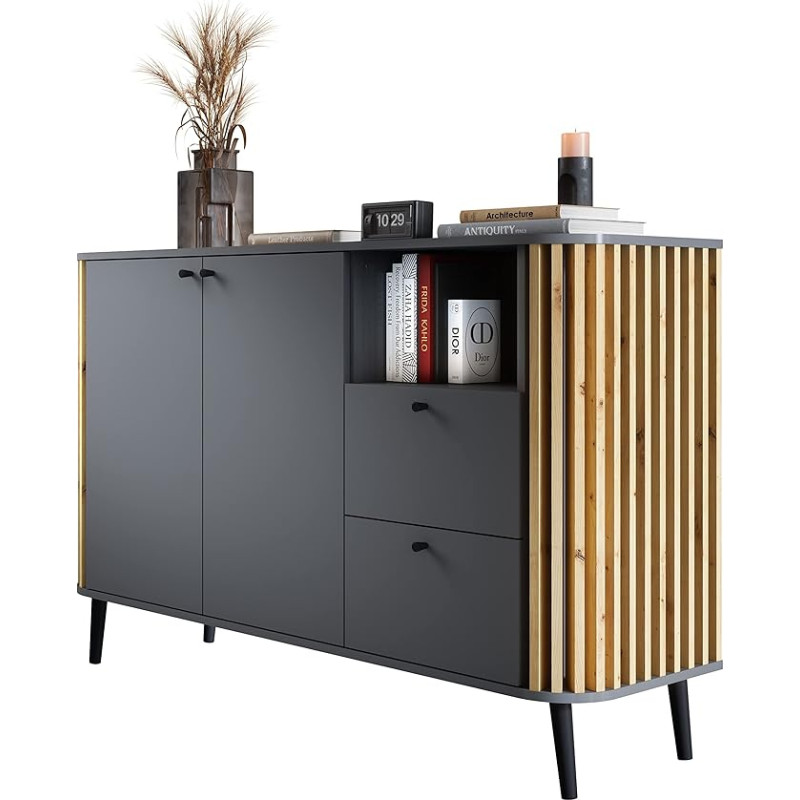 Zak.Two Sideboard, Wild Oak Grey Sideboard, Modern, Elegant, 138 x 88 x 40 cm (W x H x D) Highboard, Sideboard, Living Room, Bedroom, Hallway, Dining Room