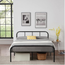 EGGREE Metal Double Bed Frame Black 4ft 6 Solid Bedstead Base with Headboard for Adults Children,Suit for 135 x 190 Mattress