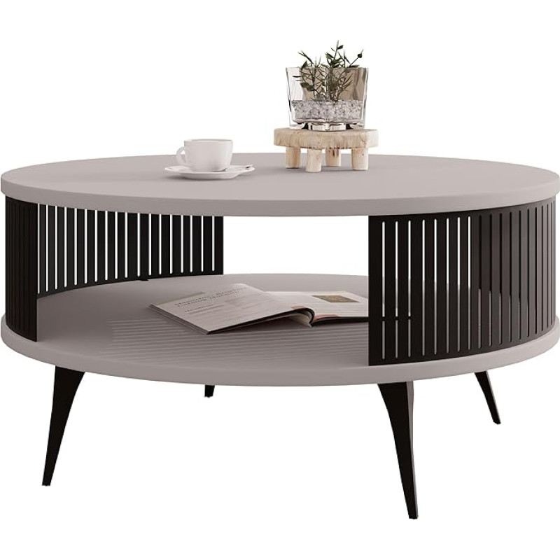 Mirjan24 Rajkon Coffee Table with Shelf, Round Shape, Metal Legs, Coffee Table, Living Room Tables, Side Table, Sofa Table, Tea Table (Cashmere, Black)