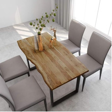 Festnight Dining Table Solid Wood 140 x 70 x 76 cm Dining Room Table Wooden Wane Table Wooden Table Dining Room Wooden Table Solid Wood Acacia Black 140 x 70 x 76 cm
