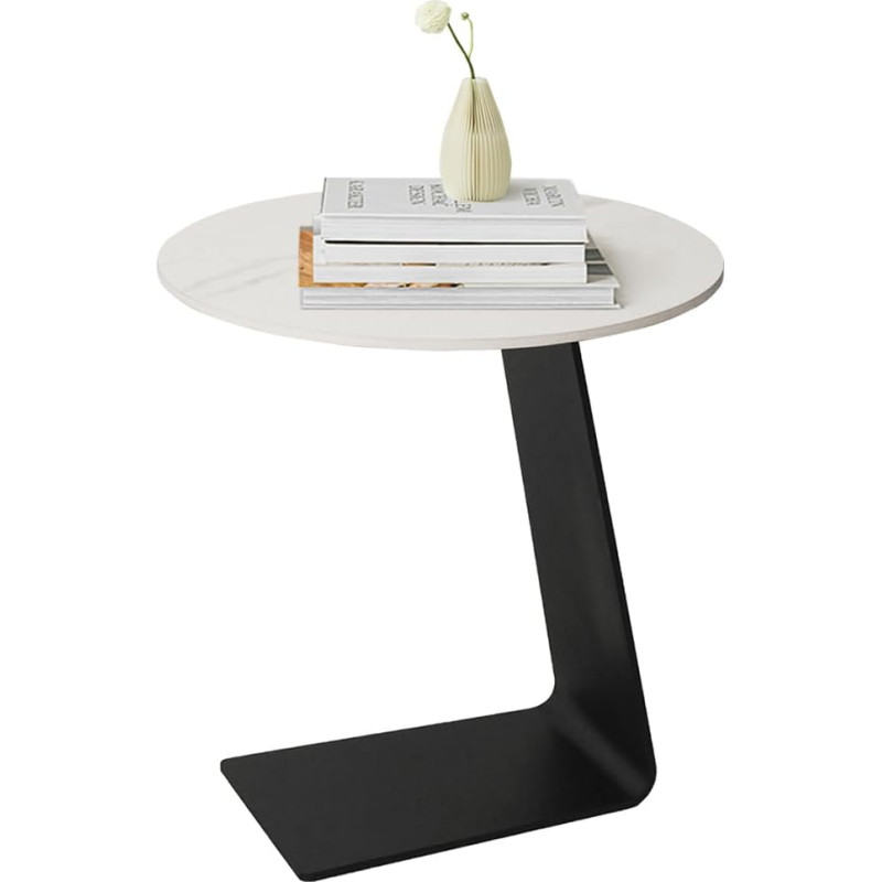 Cre Cra Side Table C Shape - Marble Coffee Table Metal for Couch and Bed, Small Laptop Sofa Table