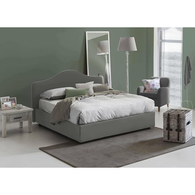 Talamo Italia - Annunziata double bed, fabric covered container, 100% made in Italy, front opening, includes mattress 160 x 190 cm, grey