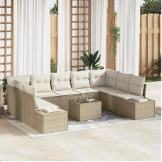 Rantry 10-teiliges Garten-Sofa-Set mit Kissen in Braun aus Poly-Rattan Gartenlounge Model3355900