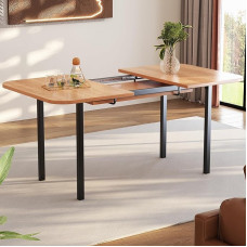 DRIXNO Classic Extendable Dining Table in Wood Colour 120 cm, Telescopic Length up to 160 cm, Natural Colour Table, Modern Minimalist Style, High Strength Alloy Support, Suitable for 4-6 People