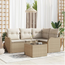 Rantry 5-teiliges Garten Sofa Set mit Kissen Braunes Poly Rattan, 2-Sitzer Garten Sofa mit Kissen Beiges Poly Rattan Gartenlounge Model3345691