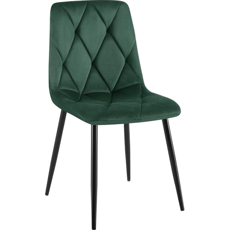 CLP Clairton Dining Room Chair, Padded Chair with Quilted Cover, Kitchen Chair with Black Metal Frame, Maximum Load 150 kg, Colour: Dark Green