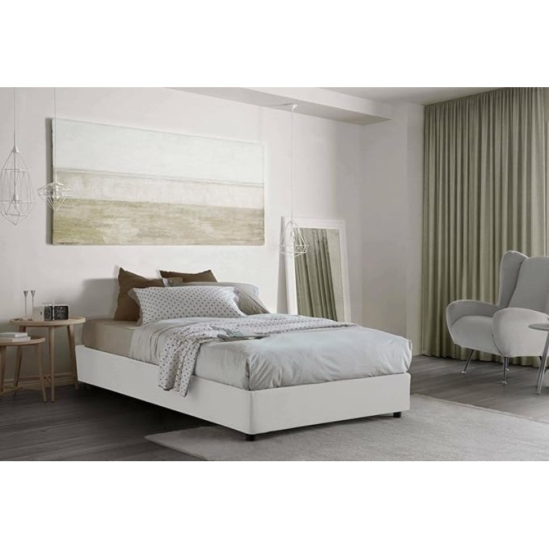 Talamo Italia - Camilla Double Bed with Fabric Cover, 100% Made in Italy, Side Opening, Suitable for 120 x 190 cm Mattress, White