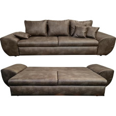Vintage Big Sofa with Sleep Function and Bed Box, W 275 x D 98 x H 90 cm, XXL Trend Couch 275 cm Wide, Wave Support, Lying Surface 148 x 194 cm, Microfibre Fabric in Leather Look in Brown / 18008