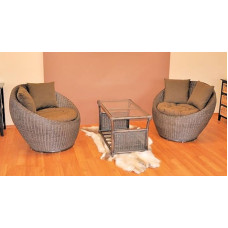 Rattan Furniture – Wicker Rattan Set Gen Tong Colour Dark Brown, Set of 2 Rattan Chairs + Table + Cushion