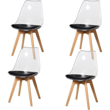 DEYARNA HOME Set of 4 Dining Room Chairs with PU Leather Cushion, Transparent Plastic Side Chairs for Dining Room, Living Room, Bedroom, Office (Black)
