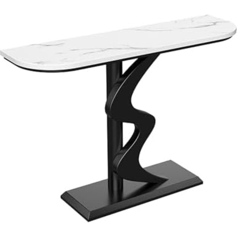 Console Sofa Table, Console Table with Geometric Base | Narrow Long Sintered Stone Entrance Table | Hallway Console Table with Curved Legs and Shelf | for Living Room