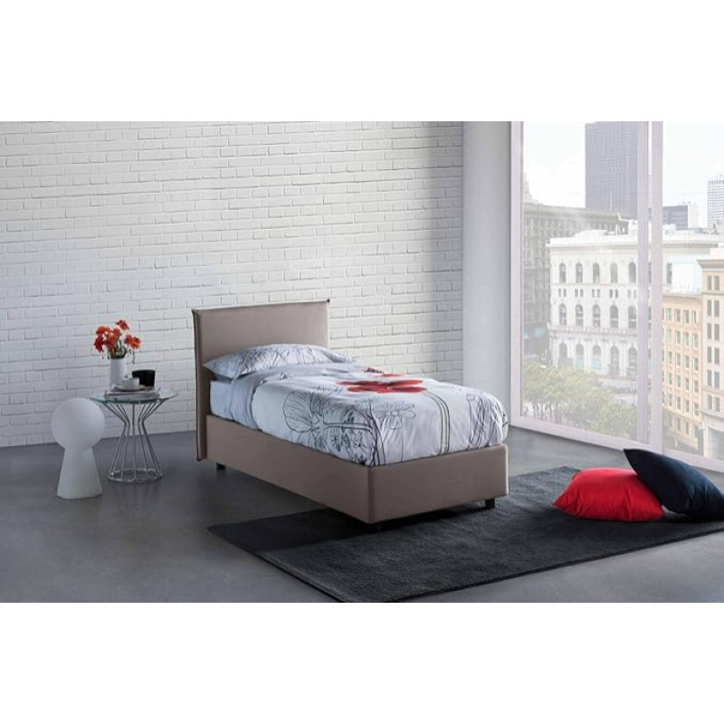 Talamo Italia - Bruna Single Bed, Container Bed with Fabric Cover, 100% Made in Italy, Front Opening, Suitable for Mattress Cm 80 x 190 cm, Turtledove
