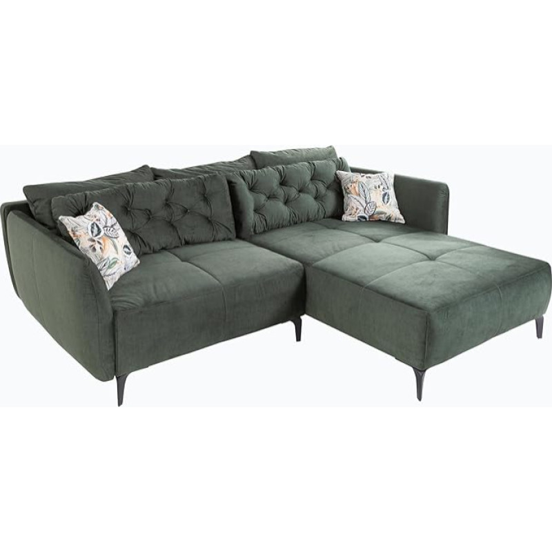 Riess Ambiente Marrakesh Elegant Corner Sofa, 245 cm, Bottle Green, Velvet Including Cushion, Sofa, Corner Sofa, Couch Sofa, L Sofa, Living Room, Upholstered Sofa