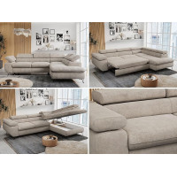 MKS MEBLE Corner Sofa Beige, Living Landscape L-Shape with Sleep Function and Bed Box, Sofa Bed with Bed Box, Sofa with Adjustable Headrests, Peter L - Beige Structure - Right Beige
