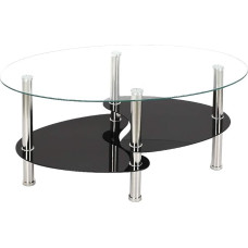 Flyelf Scandinavian Side Table with Newspaper Rack and Oval Glass Lid for Living Room, Cafeteria, Office (Transparent)