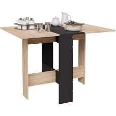 CASABEL Foldable Dining Table - Kitchen Table for Small Spaces - Space Saving for Dining Room, Kitchen in the Middle Black and Light Wood Top for 2-4 People