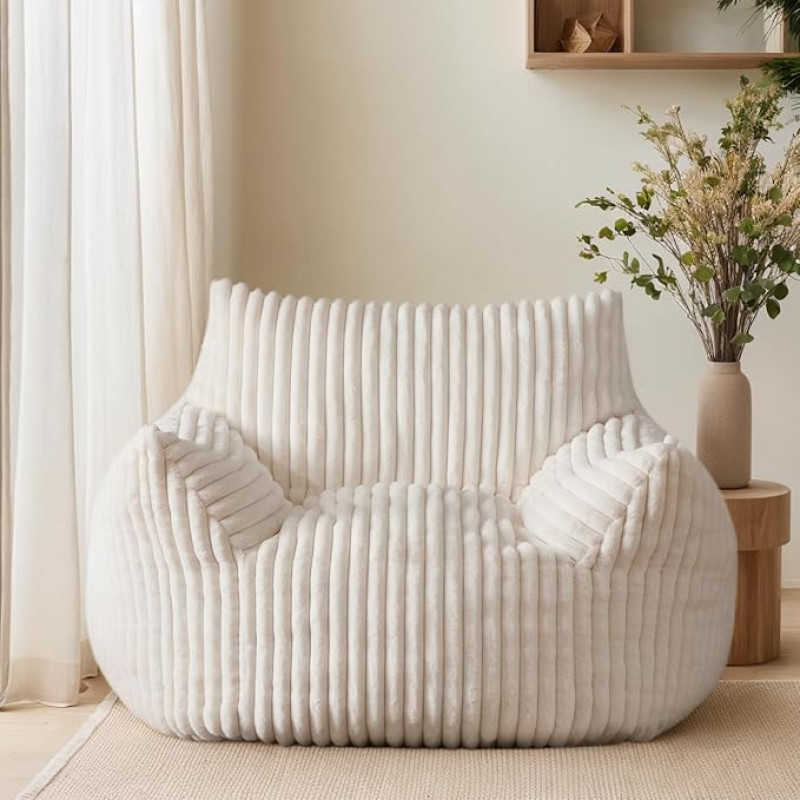 Riesiger Sitzsack für Erwachsene, übergroß, bequem, Plüsch, ohne Knochen, mit Memory-Schaum-Füllung, Akzent-Lounge für Schlafzimmer, Wohnzimmer und Ecke, Faule Boden-Sofa-Stuhl, Beige